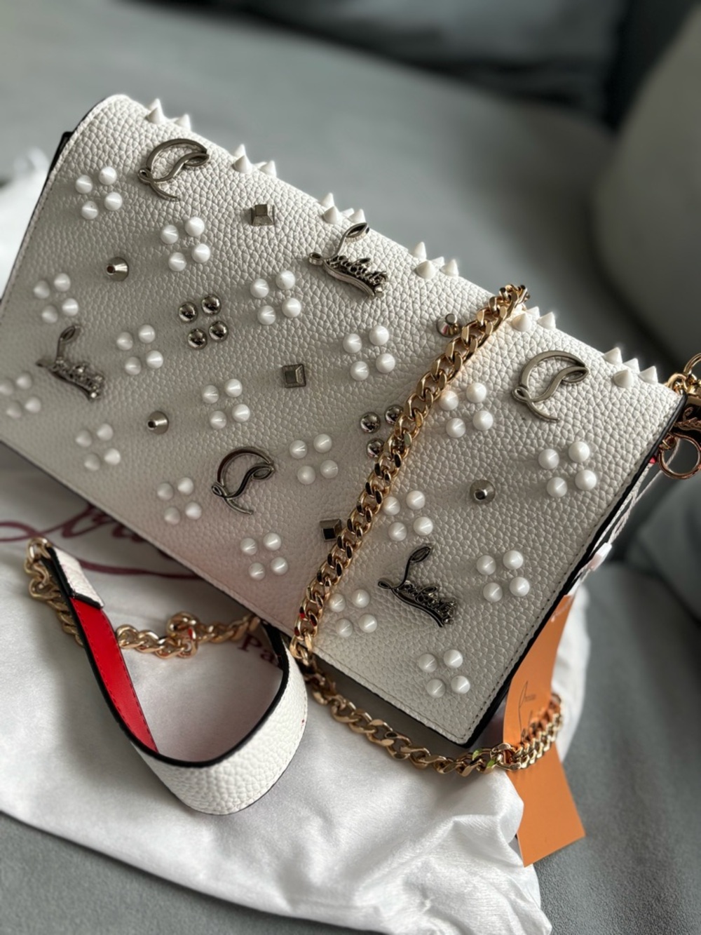 Luxury white Studded Clutch